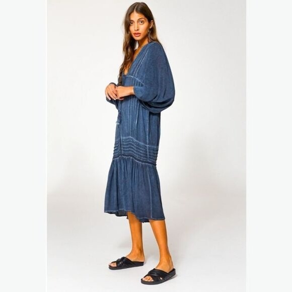 Young Fabulous & Broke 'Joplin' Boho Balloon Sleeve V-Neck Midi Dress Small NWT - Picture 10 of 13